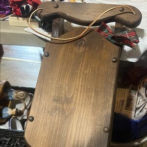 Rustic Wooden Sled Decor with Plaid Bow